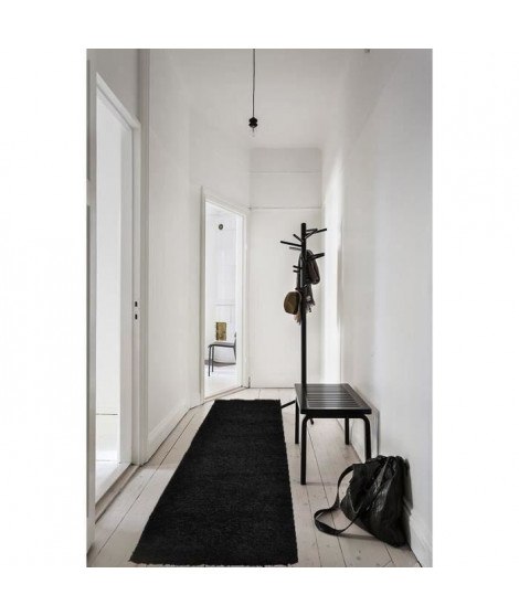 TRENDY Tapis de couloir Shaggy Noir 80x300 cm