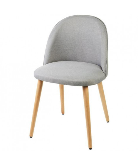 MACARON Chaise de salle a manger pieds bois hetre massif - Revetement tissu gris clair - Style scandinave - L 50 x P 50 cm